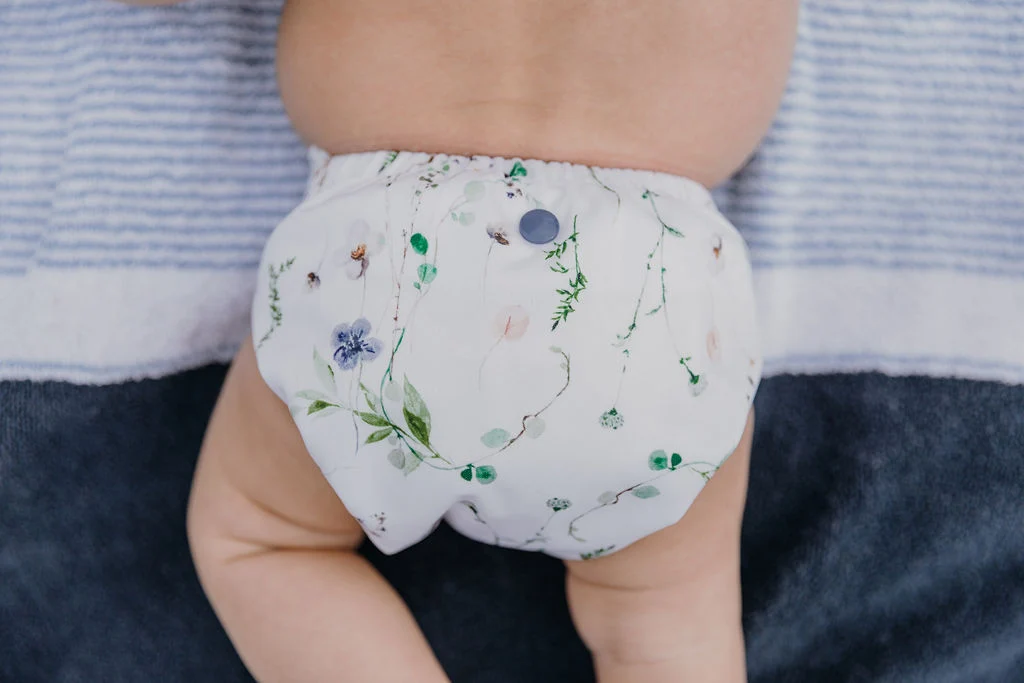 Two absorbent bamboo inserts included with Pansy Paradise nappy