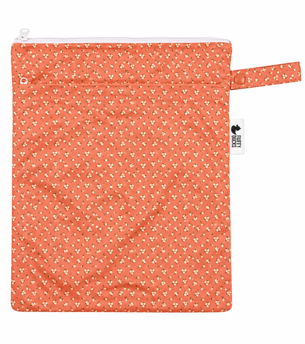 Ditsy Floral Double Pocket Wet Bag with zip closures and snap loop handle