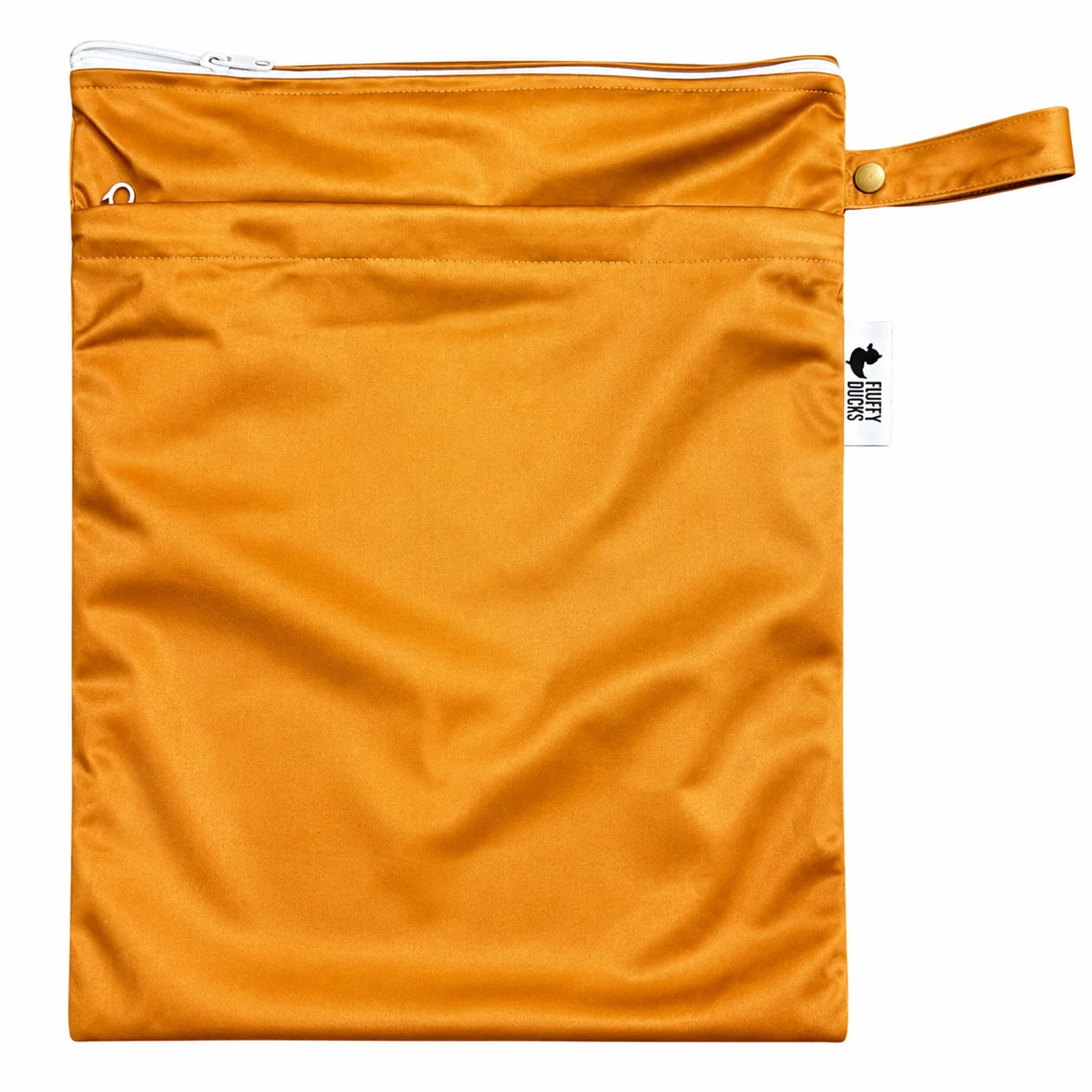 Mustard Double Pocket Wet Bag with zip closures and snap loop handle