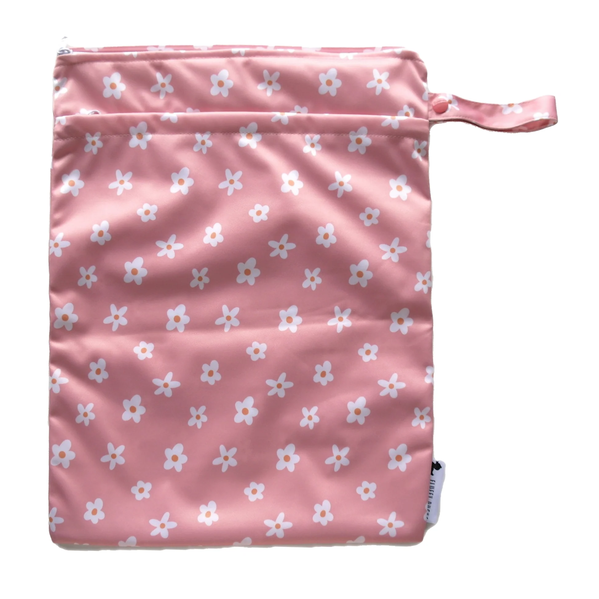 Fluffy Ducks Pink Daisies Double Pocket Wet Bag on a white background