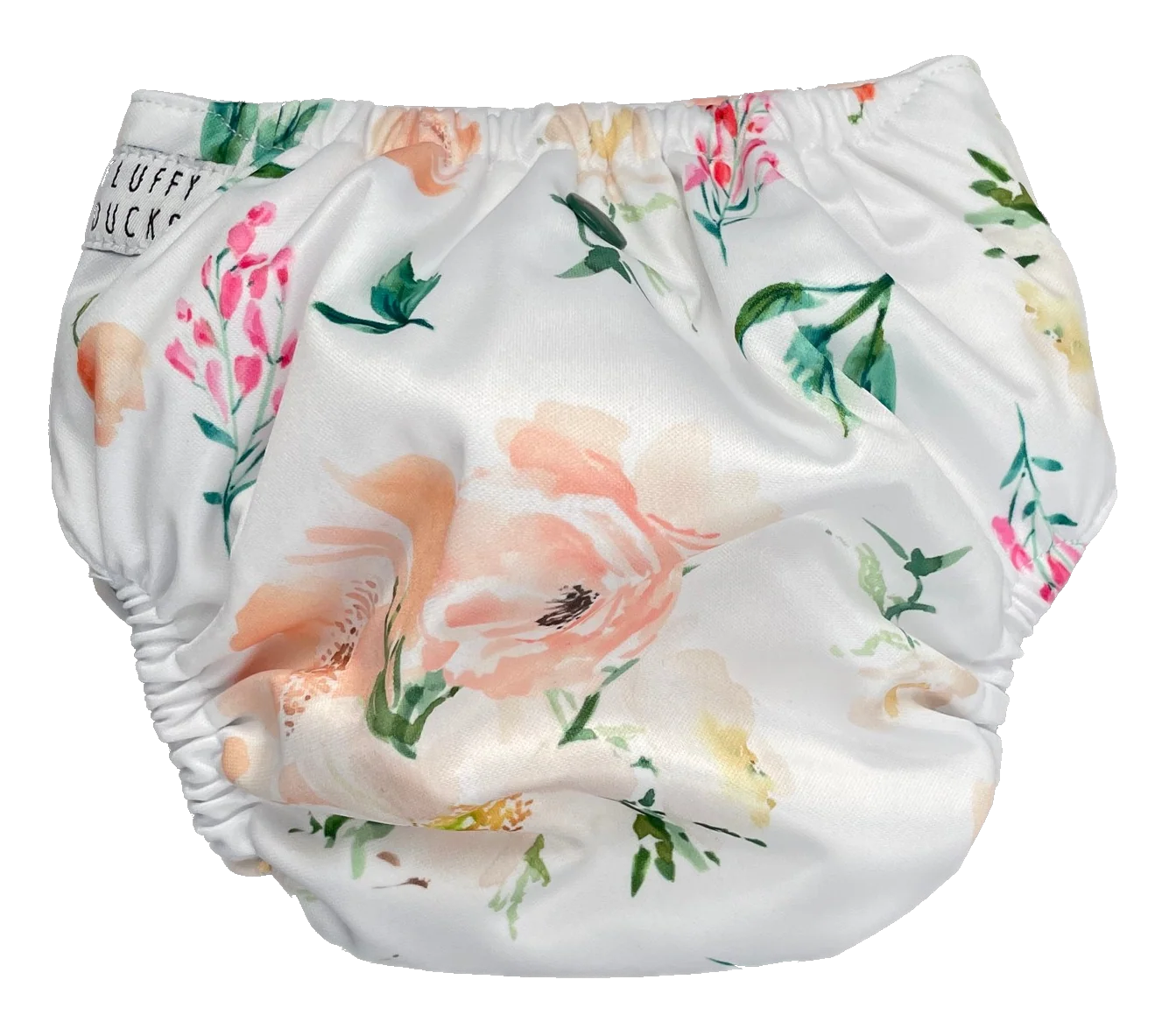 Close-up of snap buttons on the Spring Bloom nappy