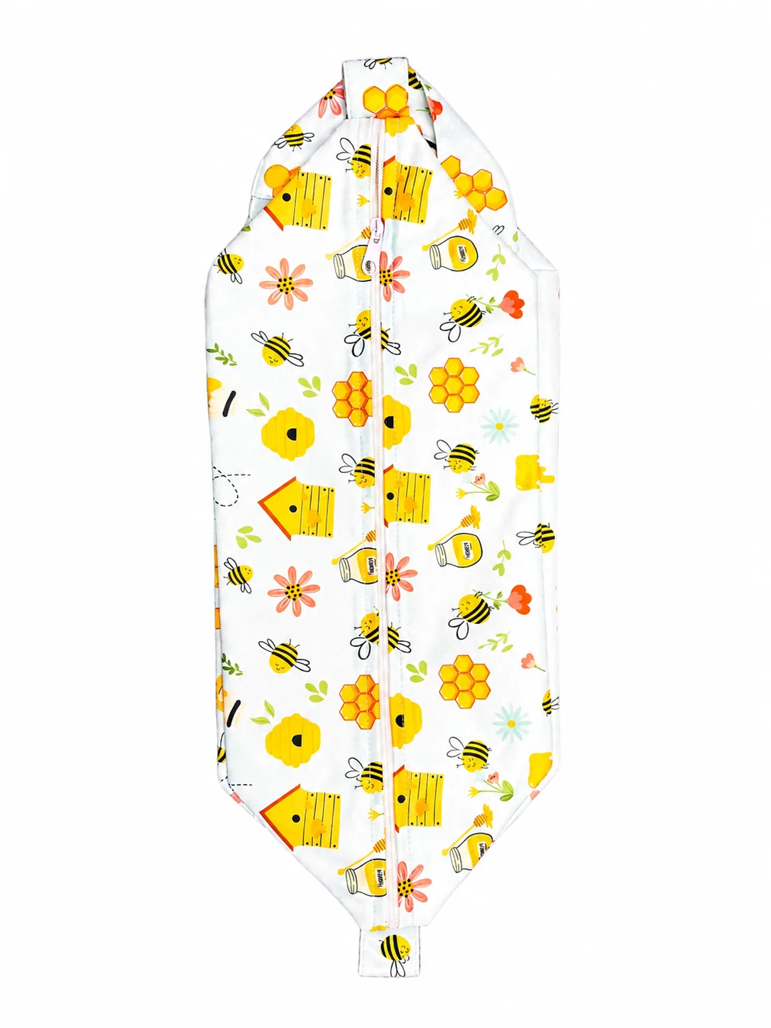 Honey Bee Nappy Pod by Fluffy Ducks, zip closure and snap loop handle