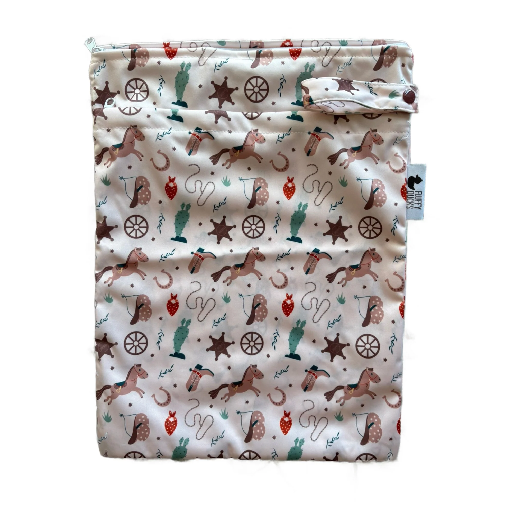 Wild West Double Pocket Wet Bag with zip closures and snap loop handle