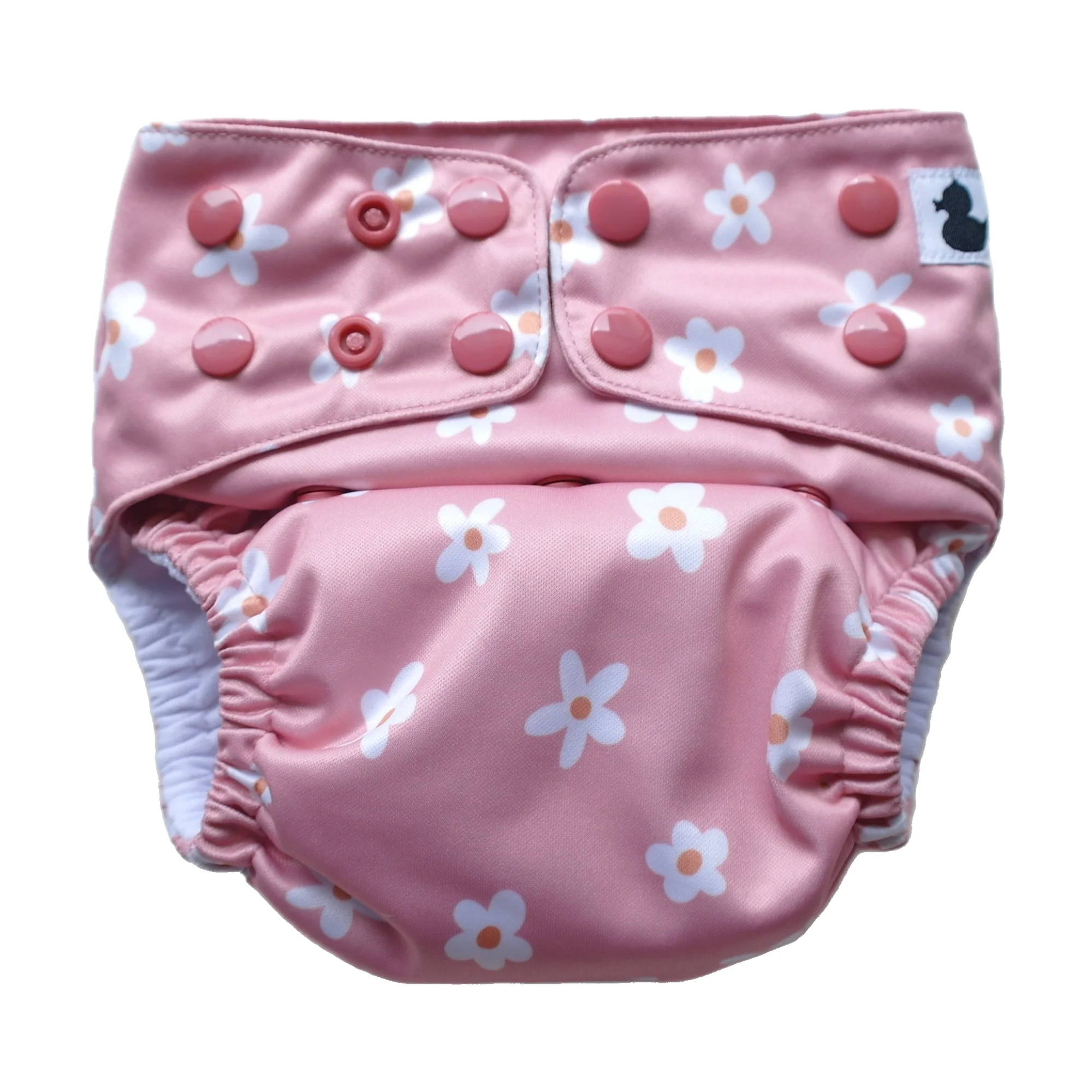 Fluffy Ducks Pink Daisies XL Toddler Nappy with snap buttons