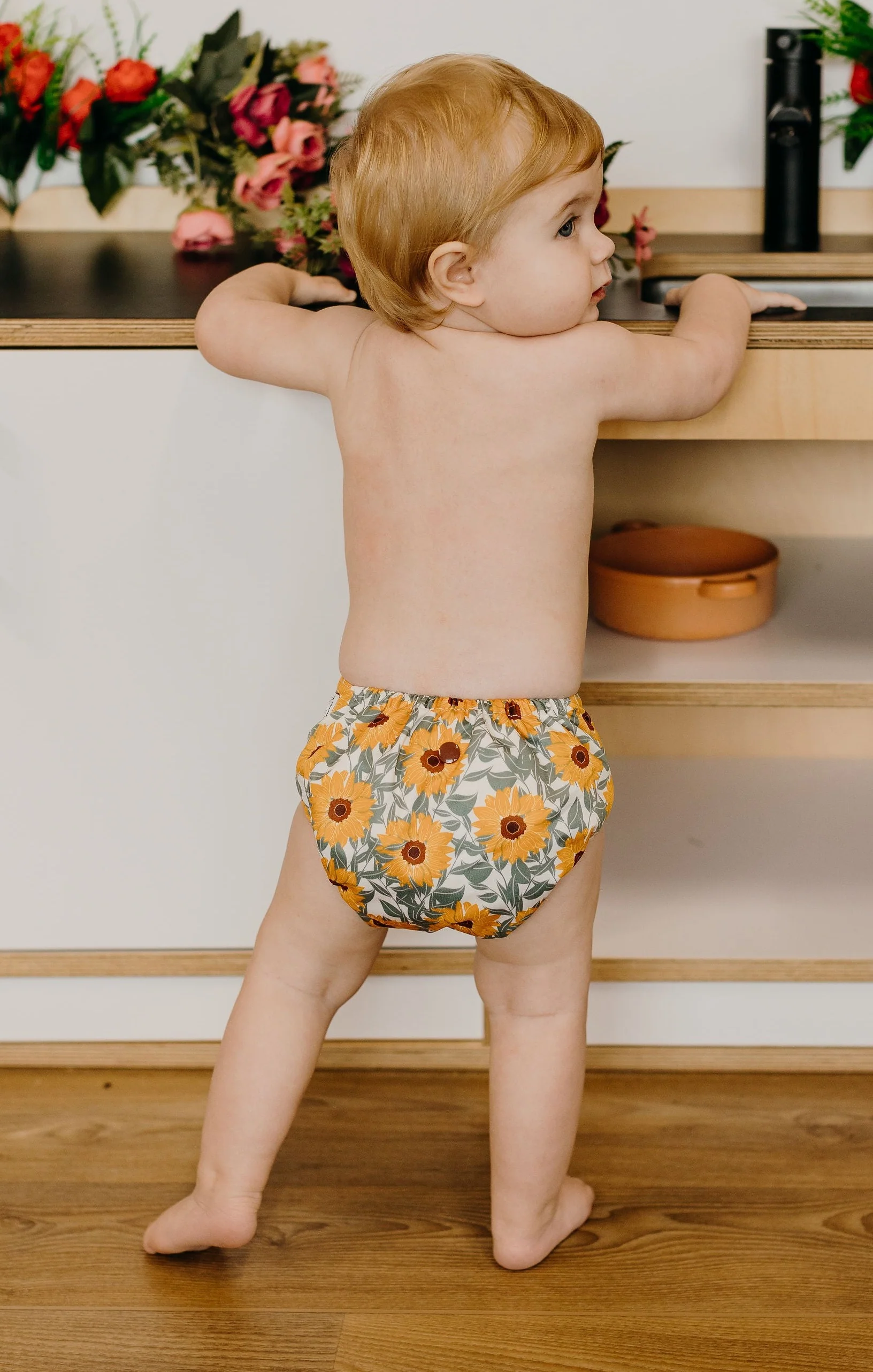 Inside view of Sunflowers nappy showing bamboo terry inserts