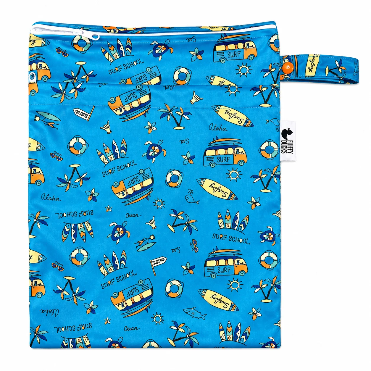 Fluffy Ducks Surf's Up Double Pocket Wet Bag with zip closures