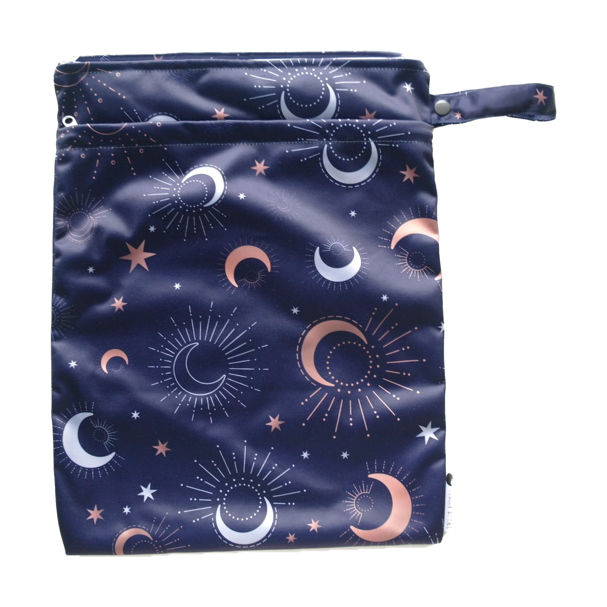 Night Sky Double Pocket Wet Bag with zip closures and snap loop handle