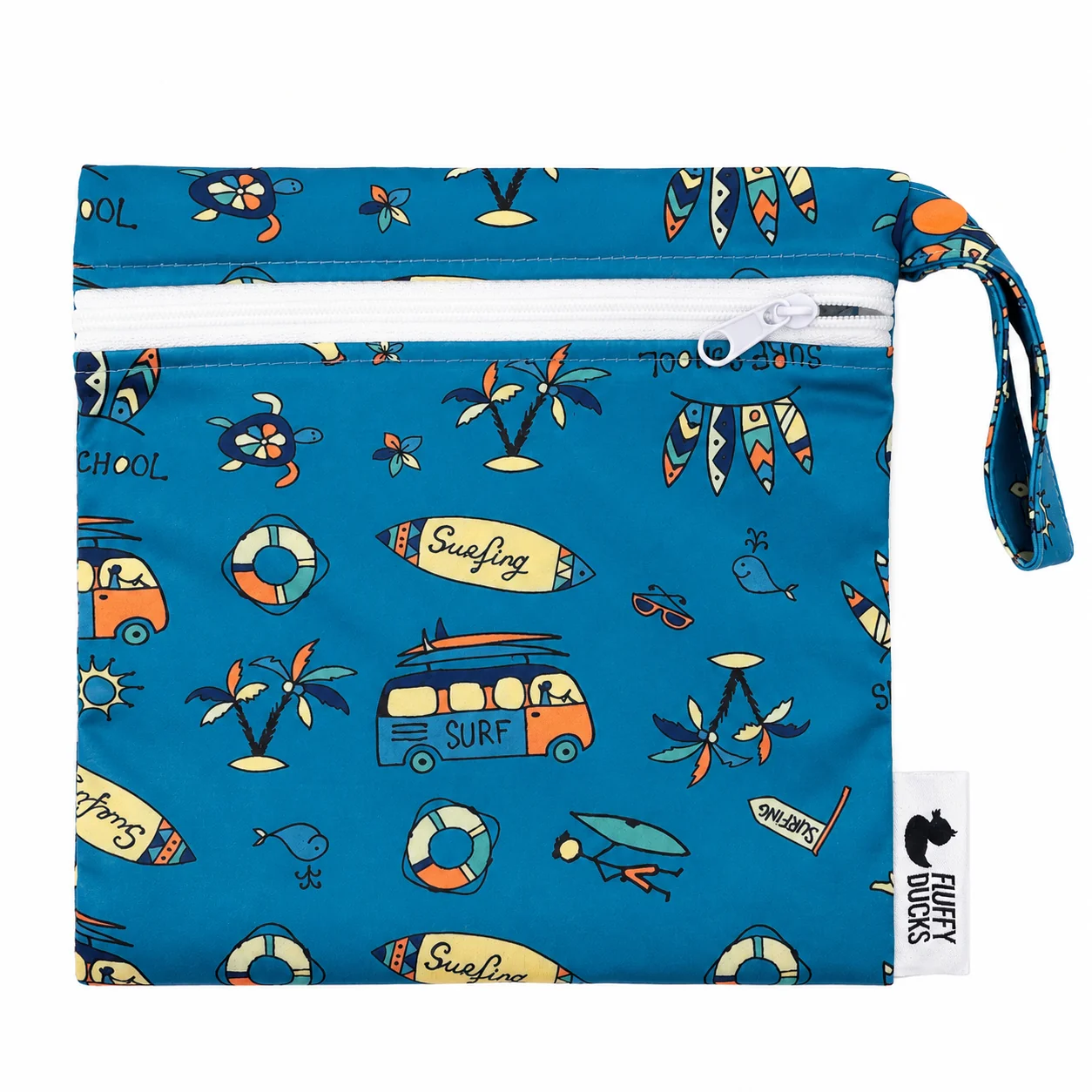 Close-up of the Surf's Up print on a Mini Wet Bag